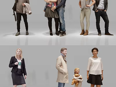 Diverse Group of People in Casual and Formal Attire Standing Together 3d model