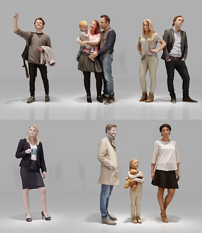Diverse Group of People in Casual and Formal Attire Standing Together 3d model