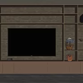 Modern Wooden TV Cabinet with Storage Shelves Decorative Vases and LED Lighting