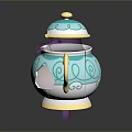 Unique Decorative Turquoise Teapot With White Swirl Patterns And Gold Accents