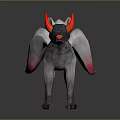 Mystical Gray Creature With Red Horns Fluffy Tails And Red Markings