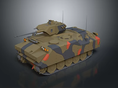 Modern Military Tank With Camouflage Paint Turret Cannon Barrel Track And Orange Lights 3d model