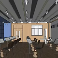 Music Classroom Interior Design With Blue Walls Wooden Floors Music Stands And Decorative Paintings