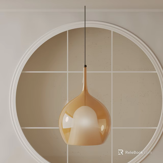 Teardrop Shaped Golden Chandelier in Circular White Frame with Grid Patterned Wall 3d model