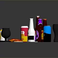 Assorted Drinks and Snacks Collection with Cans Bottles Pretzels Chips and Glassware