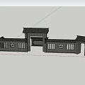 Traditional Chinese Garden Landscape With Classic Gate Roof Brick Wall Ornamental Shrubs Green Trees