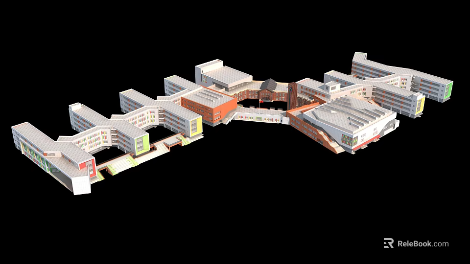 Modern School Campus Buildings With Connected Structures And Architectural Design Elements 3d model