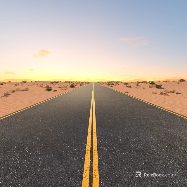 Scenic Desert Road at Sunset with Stretching Highway Sparse Vegetation and Cloudy Sky 3d model 