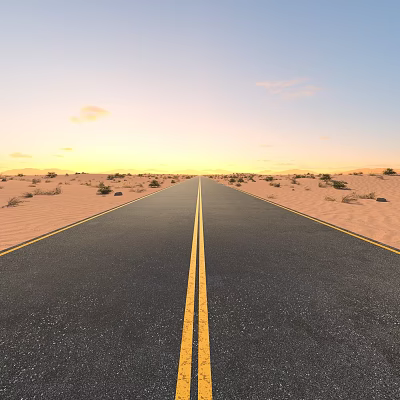 Scenic Desert Road at Sunset with Stretching Highway Sparse Vegetation and Cloudy Sky 3d model