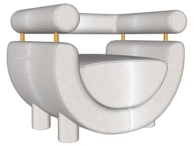 Modern Light Colored Single Sofa With Curved Design Cylindrical Arms And Golden Supports 3d model