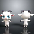 Cartoon Goat Character With White Body Blue Big Eyes And Brown Curved Horns Standing Pose