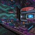 Purple Neon KTV Interior With Sound Wave Patterns And Space Themed Decor