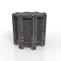 Circular Metal Frame Container With Dark Panels Support Legs And Fasteners