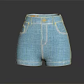 High Waisted Blue Denim Shorts With Front Pockets And Button Closure 3d model