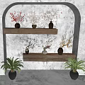 Home Decor Decorative Ornament Combination with Wooden Shelves Vases Flower Branches and Ferns