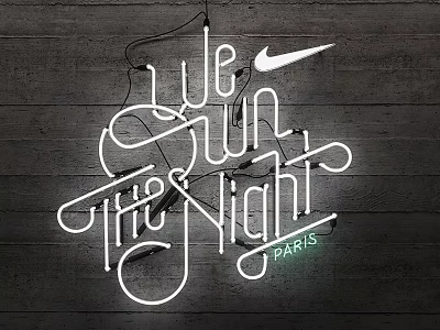 Neon Decorative Light With Live Sun The Night Text Nike Logo And Paris Wooden Wall 3d model