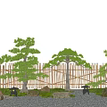 Courtyard landscaping pine lohan pine courtyard sketch fence 3d model