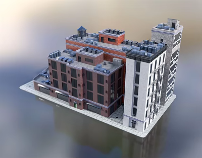 Elegant Single Family House Exterior Featuring Red Brick White Facade Balconies And Roof Structure 3d model