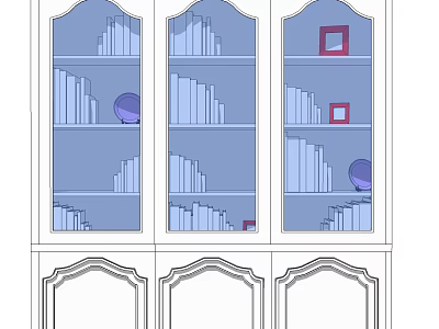 Classic Style Bookcase With Glass Doors And Shelves Filled With Books And Decorative Items 3d model