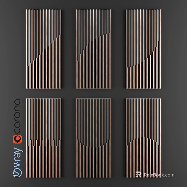Modern Wall Design With Vertical Stripes And Patterned Metallic Panels 3d model 