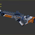 Futuristic Orange And Gray Weapon With Multiple Barrels And Scope Attachment 3d model