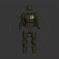 Mechanical Green Robot With Helmet White Star On Chest And Standing Mechanical Structure 3d model
