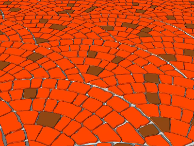 Vibrant Orange And Brown Brick Square Paving With Curved Pattern Layout Design 3d model