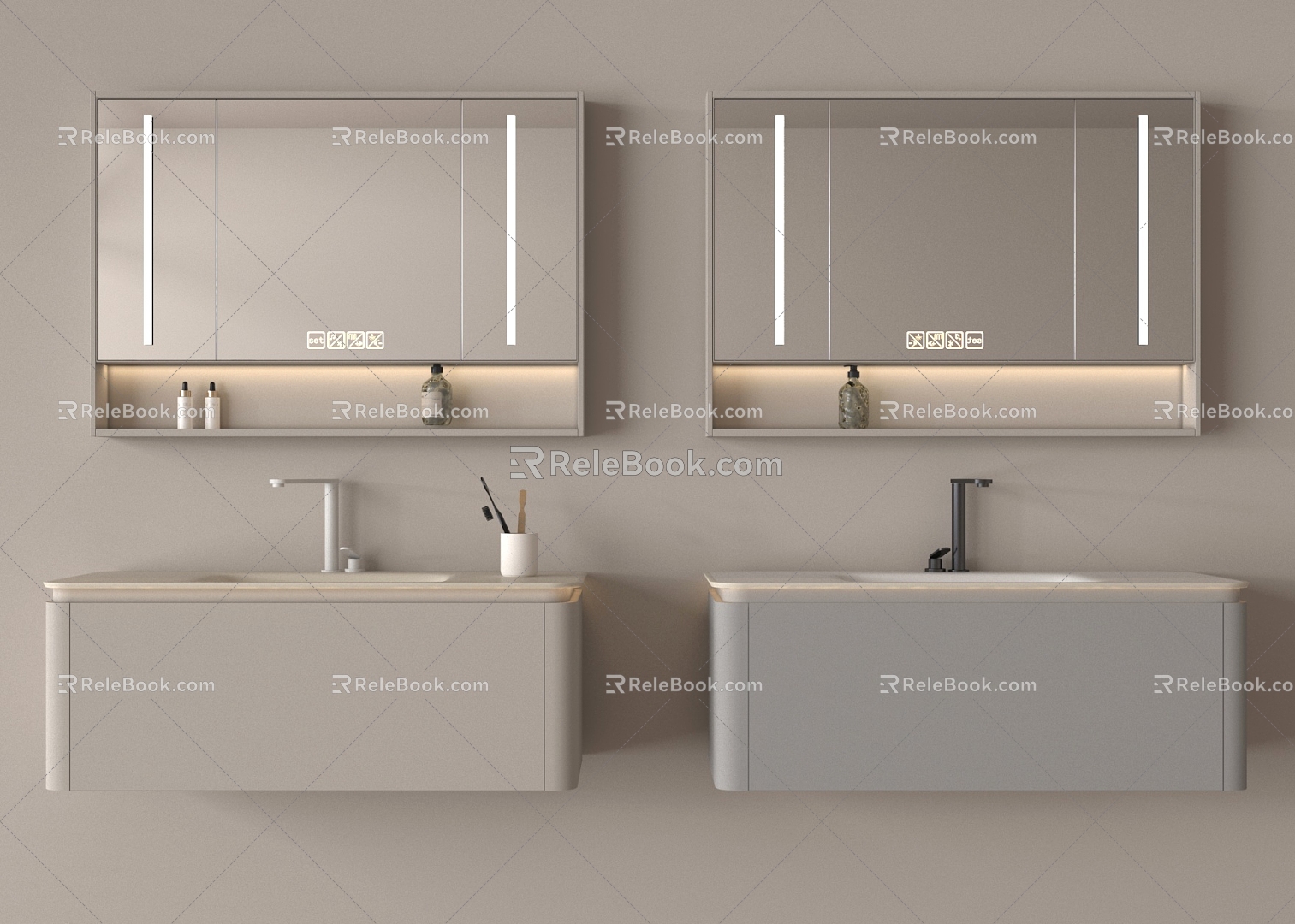 Modern Bathroom Cabinet Hanging Washstand Faucet Mirror Bath Products 3d model