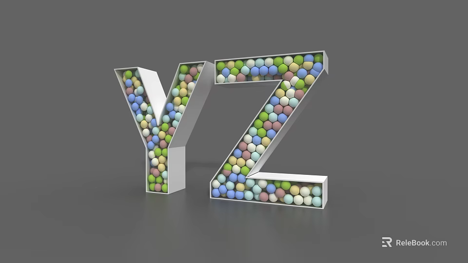 Colorful Balls Filled Y Z Letters With Vibrant Design On Gray Background 3d model 