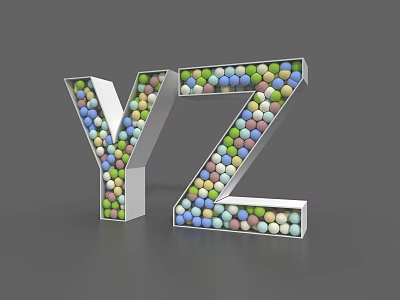 Colorful Balls Filled Y Z Letters With Vibrant Design On Gray Background 3d model