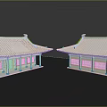 Two Traditional Chinese Architecture Models With Tiled Roofs And Overhanging Eaves