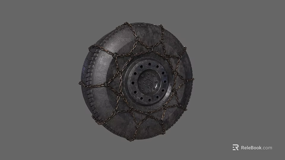 Heavy Duty Vehicle Tire with Metal Snow Chains and Reinforced Wheel Rim Structure 3d model 