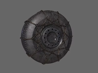 Heavy Duty Vehicle Tire with Metal Snow Chains and Reinforced Wheel Rim Structure 3d model