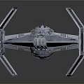 Detailed TIE Fighter Model With Metallic Design Open Wings And Reflective Surface On Dark Background