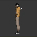 3D Character Model In Orange Hoodie Beige Pants And Black Sneakers Standing