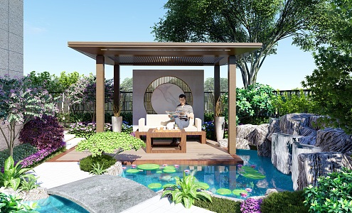 New Chinese Courtyard Garden SU Model 3d model