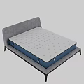 Modern Sleek Double Bed Design with Gray Headboard Blue and Gray Mattress and Black Frame