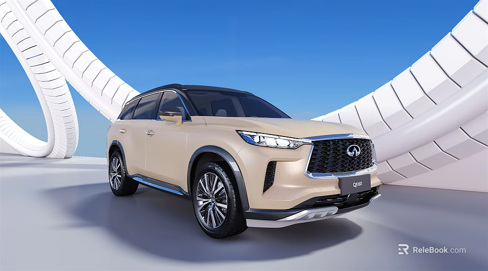 Beige Infiniti QX60 SUV With Modern Exterior Design And Blue Sky Background 3d model 