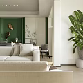 Modern Living Dining Room Interior Design With Sofa Coffee Table Green Wall And Chandelier