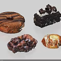 Assorted Sweet Desserts Featuring Striped Donut Chocolate Cake Walnut Pastry And Drizzled Pastry
