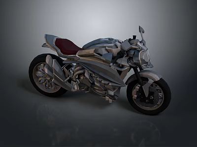 Sleek Silver Motorcycle With Red Seat And Modern Futuristic Design Details 3d model