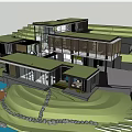 Modern Detached Villa on Hillside with Waterfront View Large Glass Walls and Green Roof Design