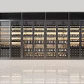 Modern Wine Cabinet With Glass Doors Built-in Lighting And Neatly Arranged Wine Bottles