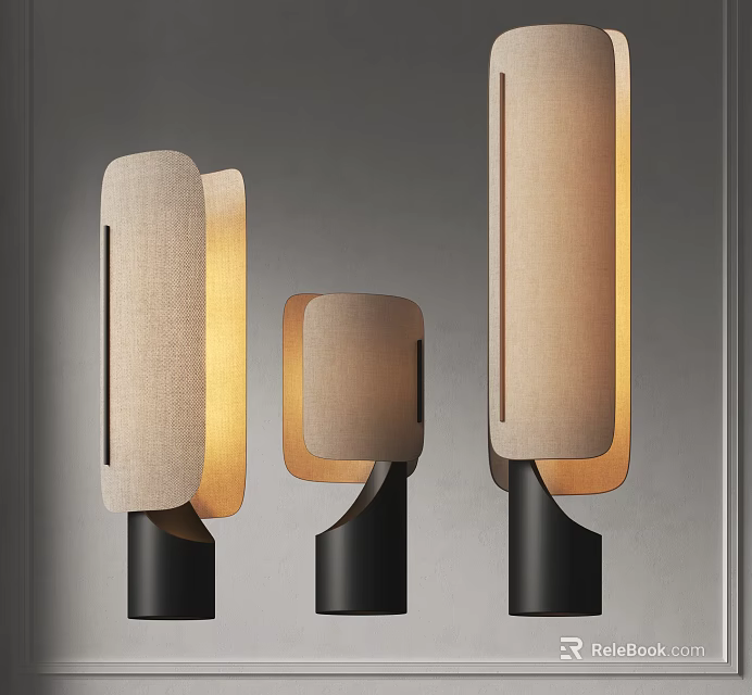Modern Minimalist Table Lamps With Fabric Shades Warm Beige Tones Black Metal Bases 3d model 
