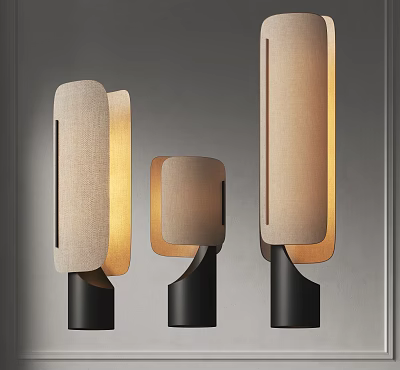 Modern Minimalist Table Lamps With Fabric Shades Warm Beige Tones Black Metal Bases 3d model