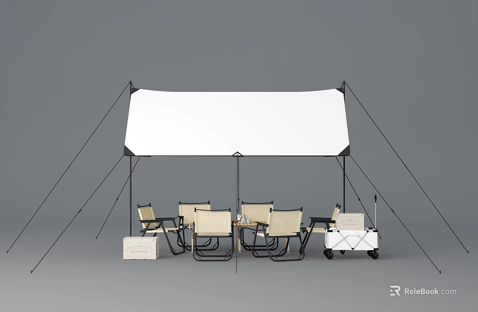 Hanging Pendant Light In Outdoor Canopy Tent With Chairs And Tables Setup 3d model 