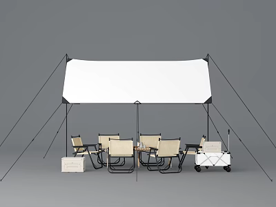 Hanging Pendant Light In Outdoor Canopy Tent With Chairs And Tables Setup 3d model