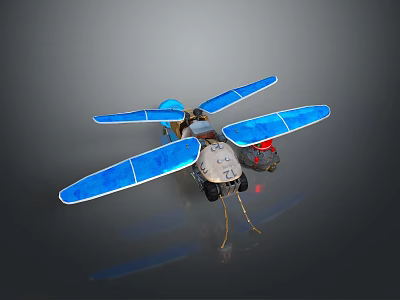 Blue Winged Model Aircraft With Multiple Wings And Detailed Engine Body Design 3d model