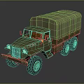 Olive Green Military Truck With Canvas Covered Cargo Bed And Large Off Road Tires