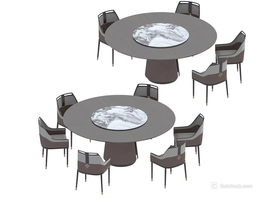 Modern Round Dining Tables With Marble Tabletop And Upholstered Chairs Set 3d model 